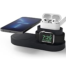 elago MS Hub Ricarica 3 in 1 Compatibile con MagSafe, Compatibile con iPhone 17, 16, 15, 14, 13, 12, Tutte le Serie di Apple Watch, Tutte le Serie di AirPods (Caricatore non incluso) (Nero)
