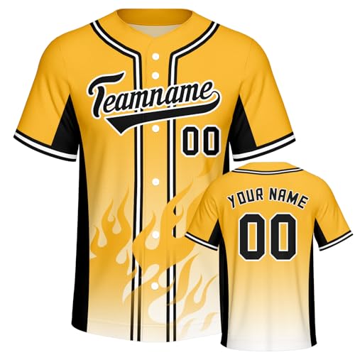 Jersey de béisbol personalizado para hombres, mujeres, jóvenes y niños, camisa deportiva con botón, diseño de llama, uniforme de equipo