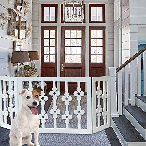 Etna White Floral Wooden Pet Gate - Freestanding Foldable Adjustable 3-Section Dog Gate. Extra Wide, Keeps Pets Safe Indoors/Outdoors - Fully Assembled - Thumbnail 3