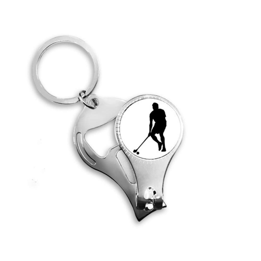 Porte-clés décapsuleur hockey avec pince coupe-ongles intégrée