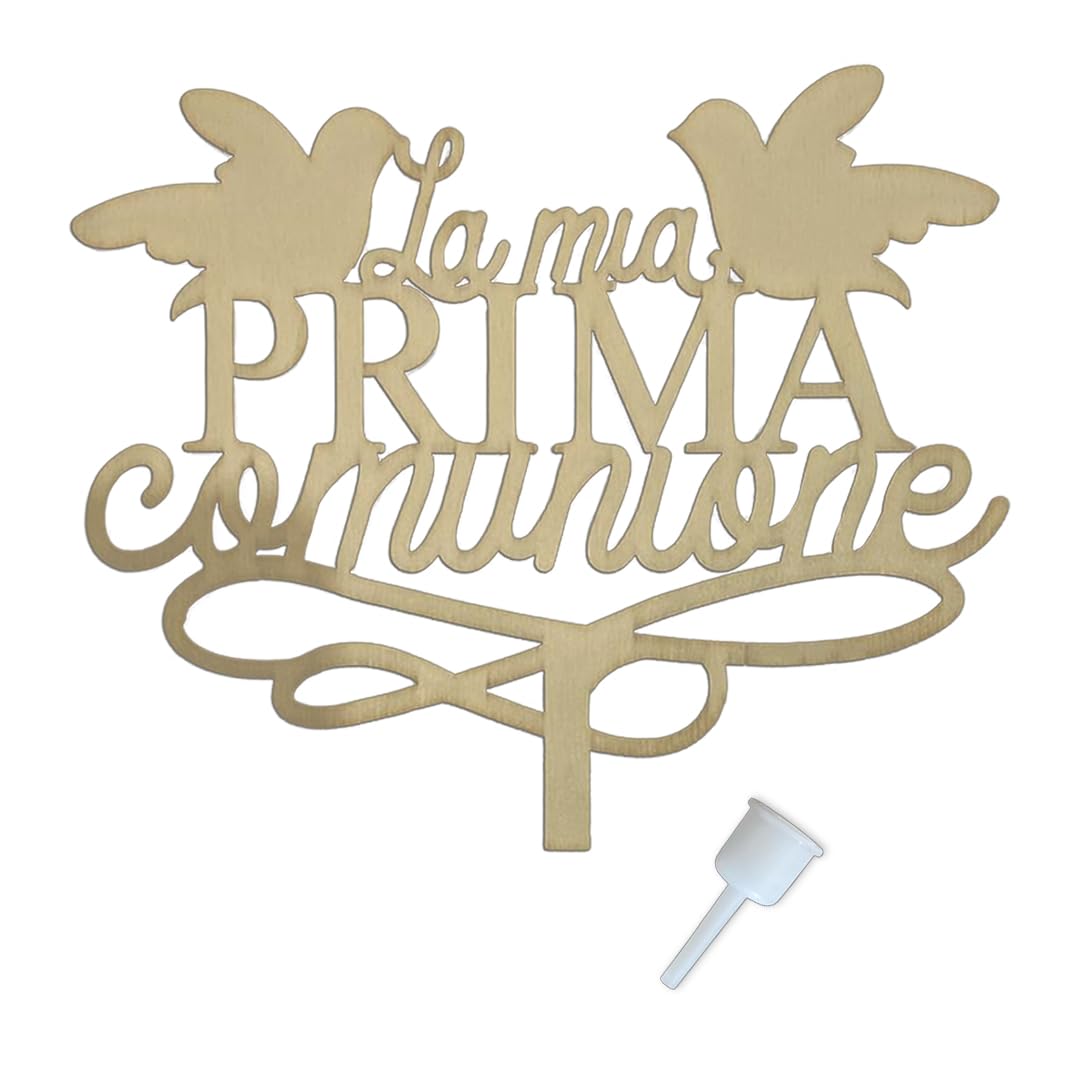 Decorazione per Torta Prima Comunione in Legno, 18 x 15 cm, con Supporto