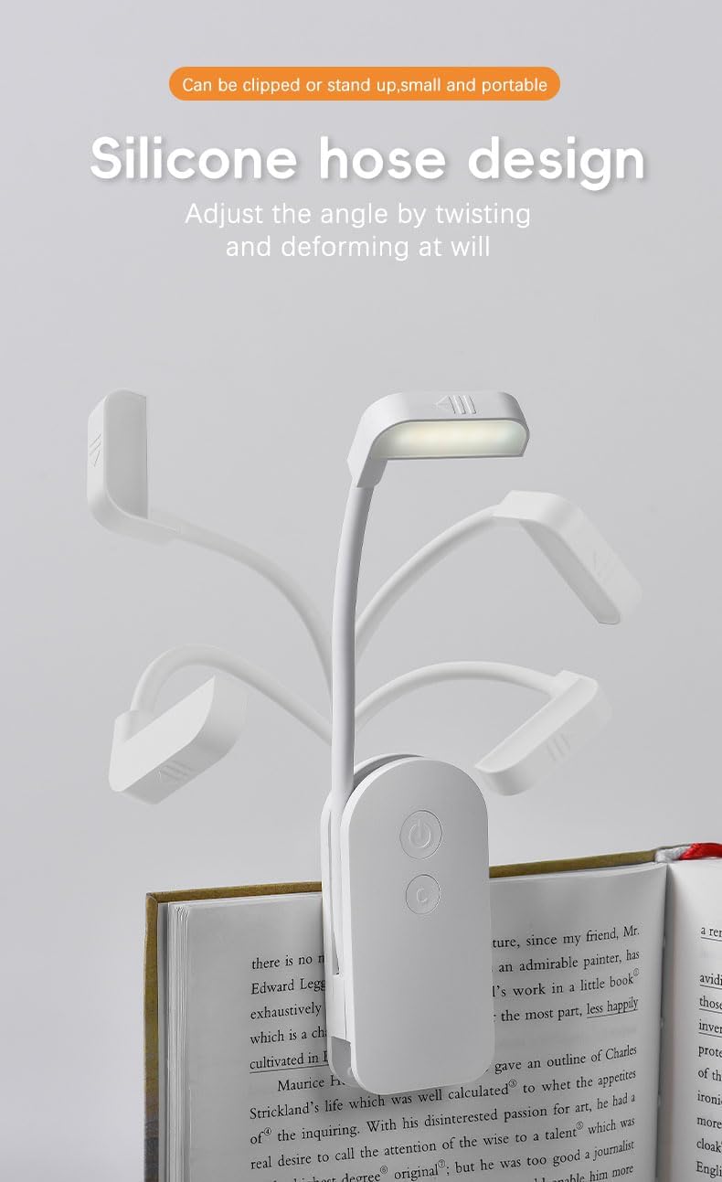 Book Light, Rechargeable on Reading Light, Eye Caring 3 Color | 3 Colors, Dimming Brightness, Lightweight, USB Rechargeable