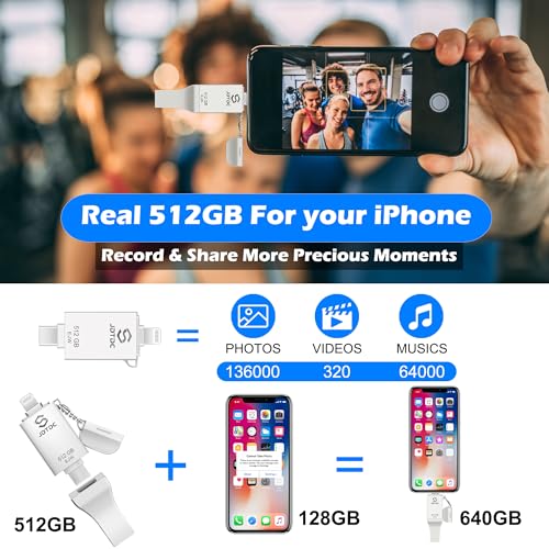 Image of JSL JDTDC 512GB Apple MFi Certified iPhone Photo Stick, Real Capacity