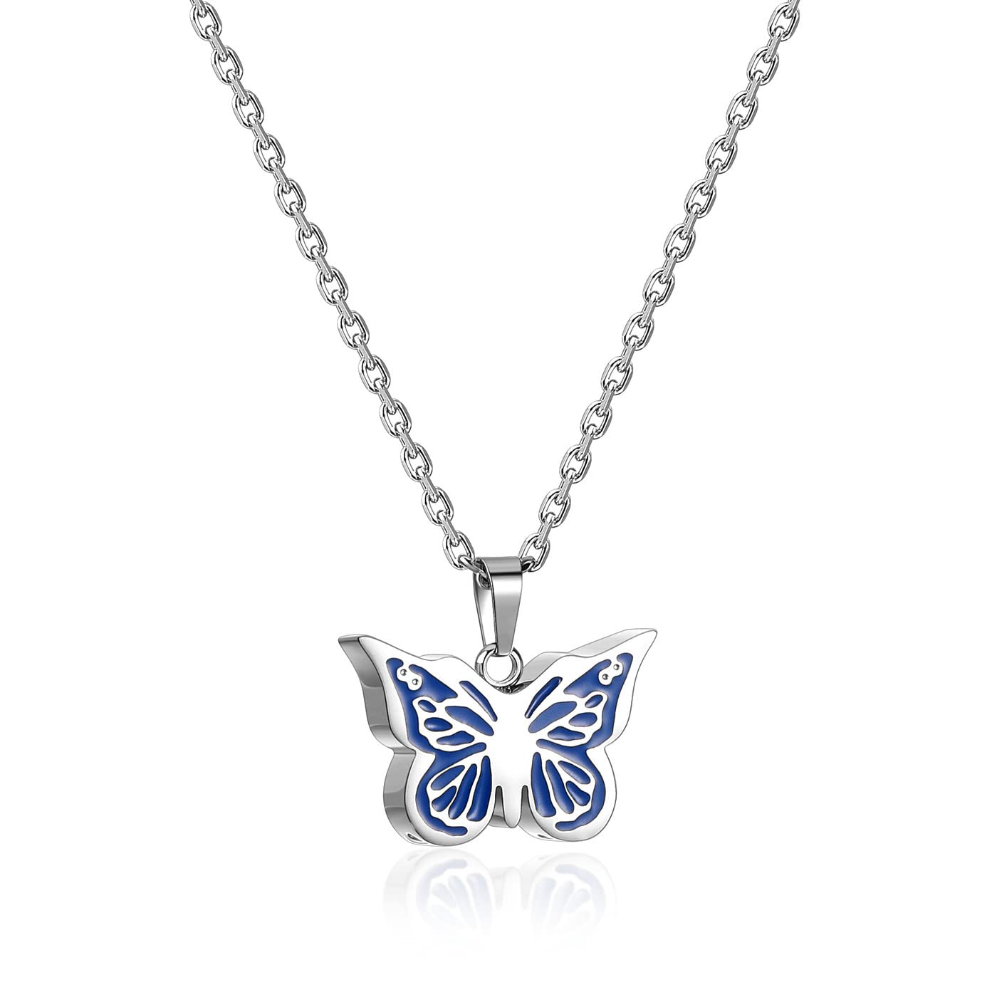 PiercingJakPiercingJak Cremation Jewelry Urn Necklace for Ashes Butterfly Cremation Keepsake Pendant Stainless Steel Double Memorial Lockets Urns Ashes Holder for Women Men Pet