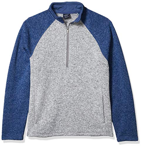 Charles River Apparel Men's Quarter Zip Color Blocked Fleece, Light Grey Heather/Blue Heather, S