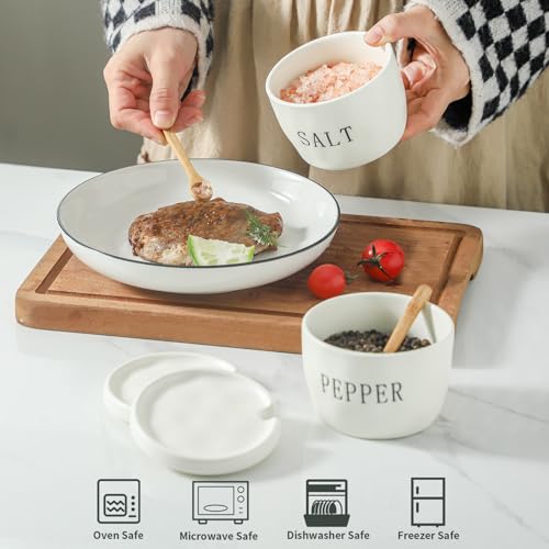 Howise 2 Pack Salt and Pepper Bowls Set, Ceramic Salt and Pepper Containers with Lid and Spoon, White Salt Pepper Holder Set, Salt Box Dish with Lid by Howise - Image 3