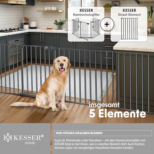 KESSER® Kaminschutzgitter mit Tür 305 cm Metall Ofenschutzgitter Laufgitter Laufstall Absperrgitter Tierschutzgitter Türschutzgitter für Kinder-Sicherung, 5-teilig Elemente (je 60 x 75 cm) Anthrazit