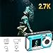 Waterproof Camera Underwater Camera 10 FT 2.7K Full HD 48MP 16X Digital Zoom Waterproof Digital Camera Self-Timer Dual Screens Anti Shake for Snorkeling, Travel and Vacation