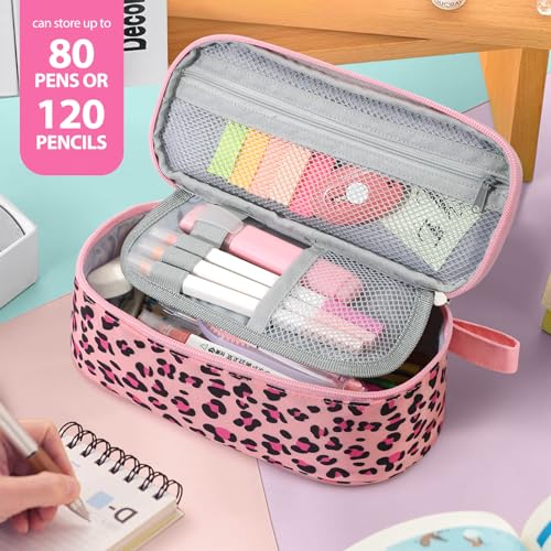 Image of Jcocylse Large Capacity Pencil Case Portable Pencil Pouch Bag School Supplies for College Students Girls Boys Adults(Pink Leopard)