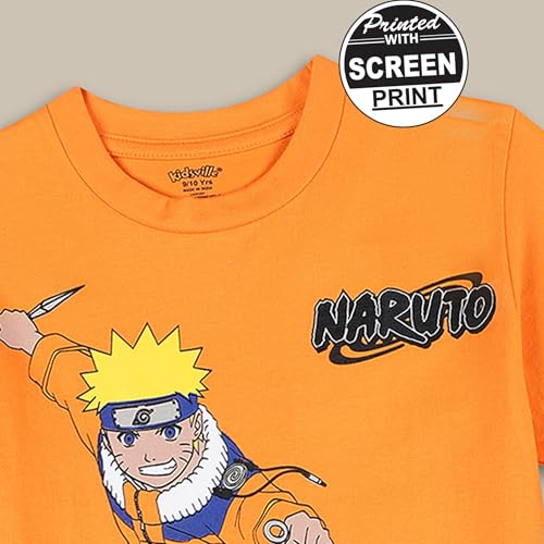 Image of Kidsville Official Naruto Anime Boys Half Sleeves Round Neck Graphic Character Printed Regular Fit Pure Breathable Cotton Fabric Tshirt