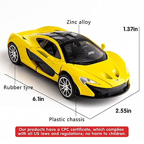 Bdtctk Compatible For 1:32 Mclaren P1 Model Car, Zinc Alloy Pull Back Toy Car With Sound And Light For Kids Boy Girl Yellow #TOP1