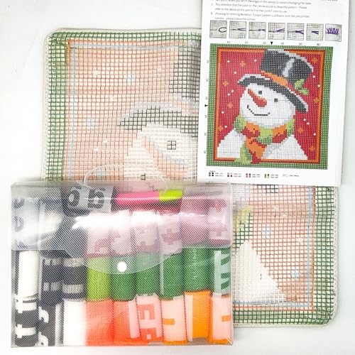 Image of Howie's Latch Hook Kit, DIY Christmas Pillow Crochet Yarn Kits for Adults, Color Preprinted Pattern Embroidery Sofa Cushion Cover (Christmas-Snowman, 16.93 x 16.93 inch)
