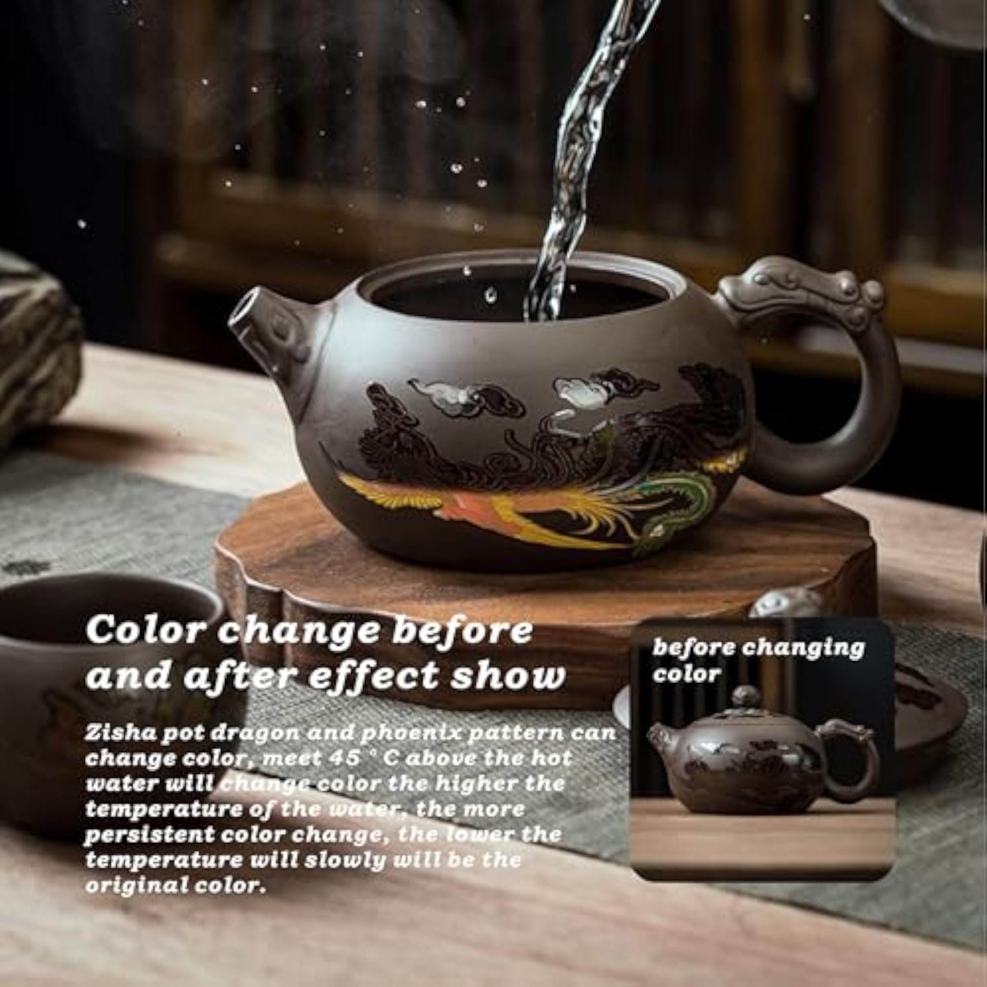 Hand-made Dragon and Phoenix Purple Clay Teapot
