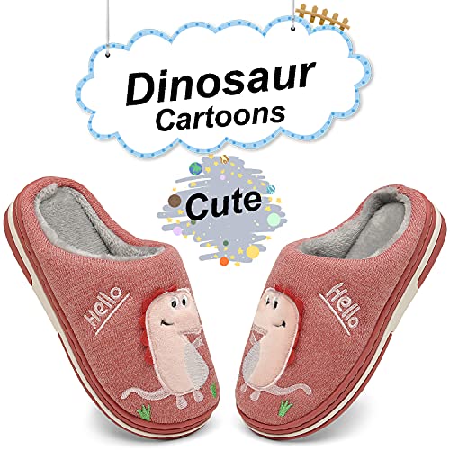 Inminpin HU-XI-201 Boys Girls Cozy House Slippers Warm Plush Winter Cotton Slipper Kids Cute Dinosaur Indoor Shoes Non-Slip,Pink Grey,5/6 Big Kid thumb #4