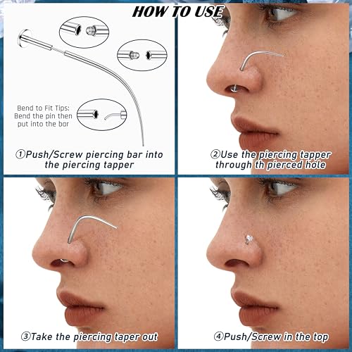 LOLIAS 14G/16G/18G/20G Piercing Taper Insertion Tool ASTM F136 Titanium Piercing Threader Tool for Threaded Push In Threadless Labret Tragus Helix Conch Piercing Jewelry Cartilage Earring Lip Nose Studs Piercing Changing Stretching Kit Assistant Tool2