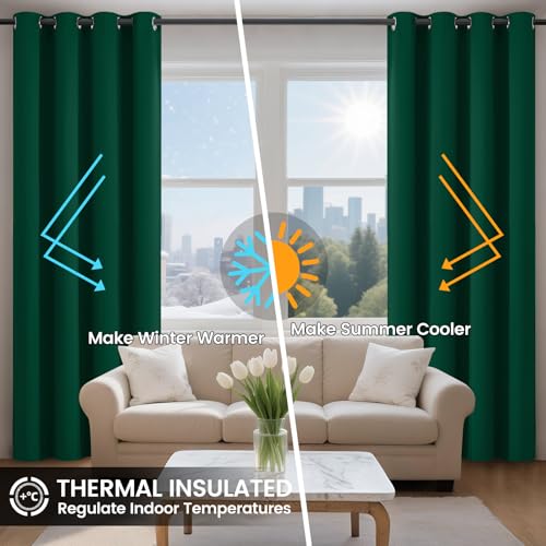Image of COSVIYA 100% Dark Green Blackout Curtains for Kids Room 72 Inches Length