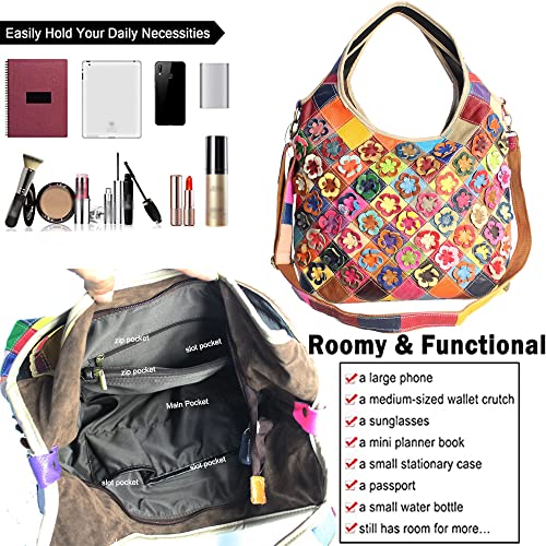Image of Downupdown Genuine Leather Handbags for Women Designer Shoulder Bag 3D Floral Hobo Tote Bags Satchel Purses Crossbody Bag