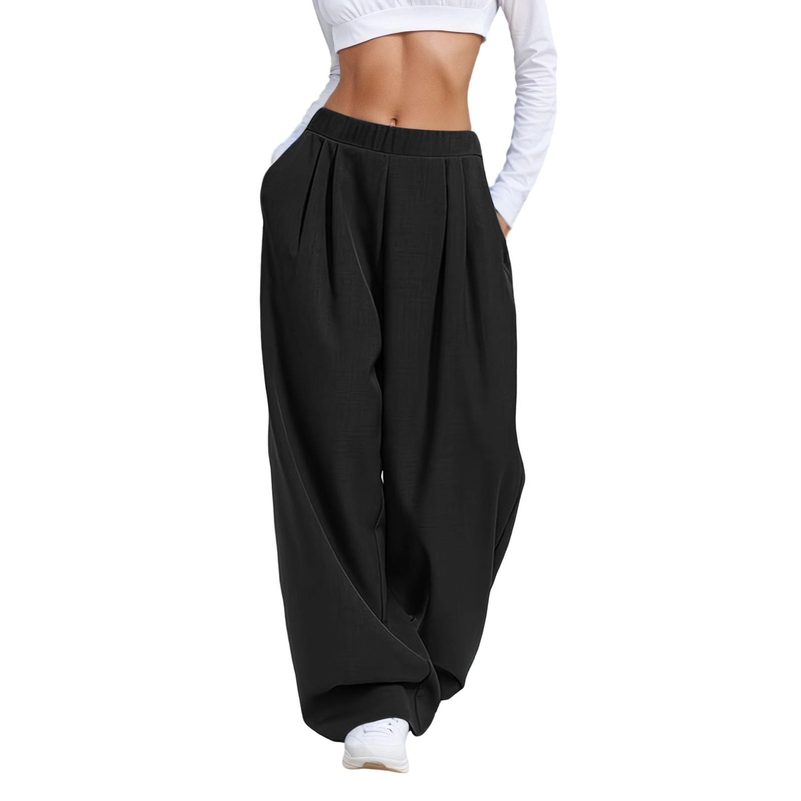 Baggy Pantalon Jogging Femme avec Poches et Taille Elastique Pantalon de Jogging Taille Haute Oversize Jogging,Mode Femme Élégant Décontracté,Pantalons Sweatpants