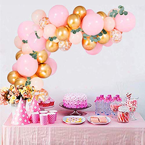 Pink Balloon Garland with Artificial Greenery Garland Pink Gold Balloon Arch Kit with Artificial Greenery for Baby Shower Wedding Party Decorations