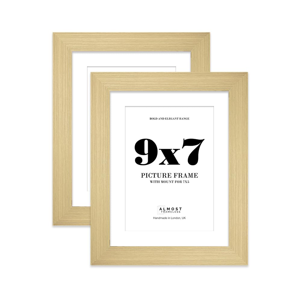 9x7" Gold Frame With Mount for 7x5" Pictures 28mm Edge Portrait and Landscape Display with Wall Hooks and Kickstand, 2 Pack — image 1