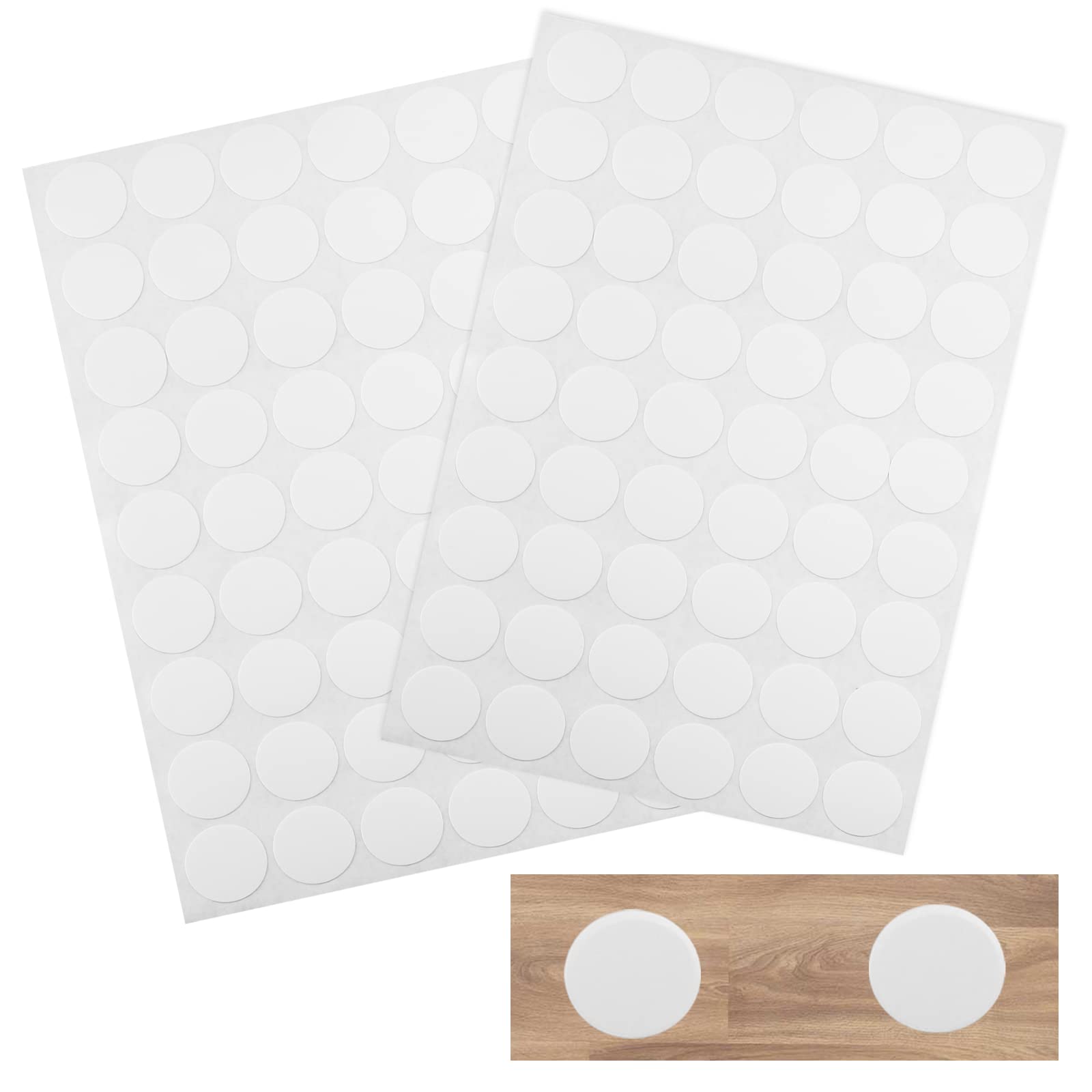 Waziaqoc 108pcs Self-Adhesive Screw Hole Stickers (White), 2-Table Sheets Screw Covers Caps PVC Dustproof Round Stickers for Wooden Furniture - 21mm/0.83inch