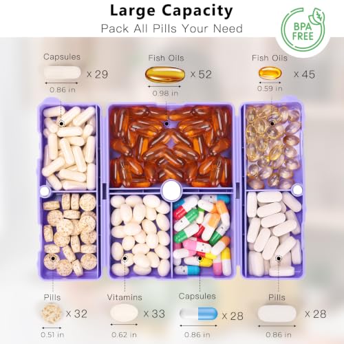Image of FYY Travel Pill Organizer, Large Pill Box Medicine Case-2pcs Purple