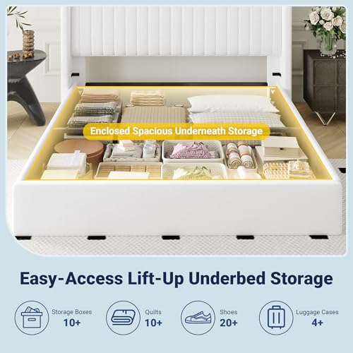 Image of Allewie Queen Size Lift Up Storage Bed Frame Channel Tufted Headboard White