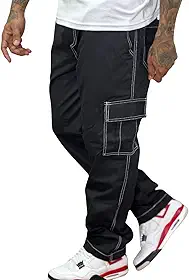 Calça Cargo Masculina BlackContrast Skatista Elástico Cordão Cintura Unissex
