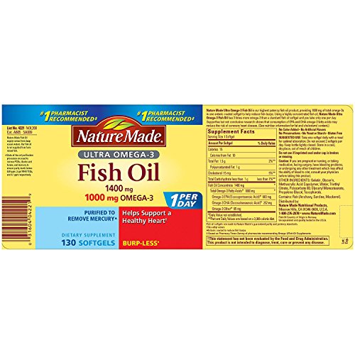 Nature Made Ultra Omega-3 Burpless Fish Oil 1400 mg Softgels w. Omega 3 1000 mg, 130 Count