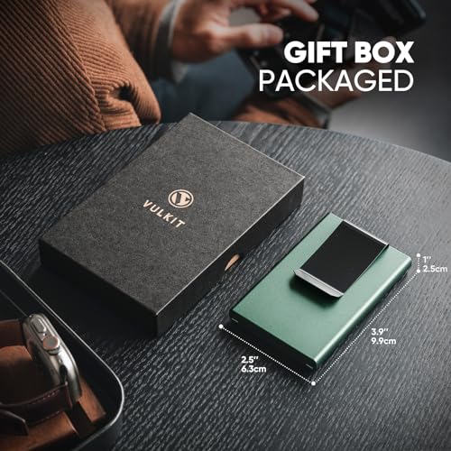 Image of VULKIT Credit Card Holder RFID Blocking with Money Clip, Slim Aluminum POP UP Wallet for Men, Green
