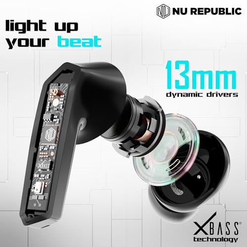 Image of Nu Republic Cyberstud X8 TWS Wireless Earbuds - Up to 56Hrs Playtime, 40ms Ultra Low Latency, ENC Mics, 13mm Neodymium Drivers, XBass Technology, Dual Mode for Gaming & Music, Bluetooth 5.3 (Silver)