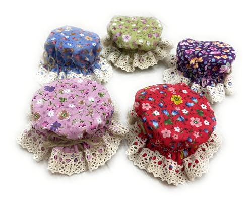 10 Pieces Elastic Cover Cloth - 100% Cotton Jar Cover - Stretchy Colorful (Red, Blue, Yellow, Pink, Green) Flowered Pattern - Breathable Fermentation Lid Bowl - Reusable Elastic Cloth Covers