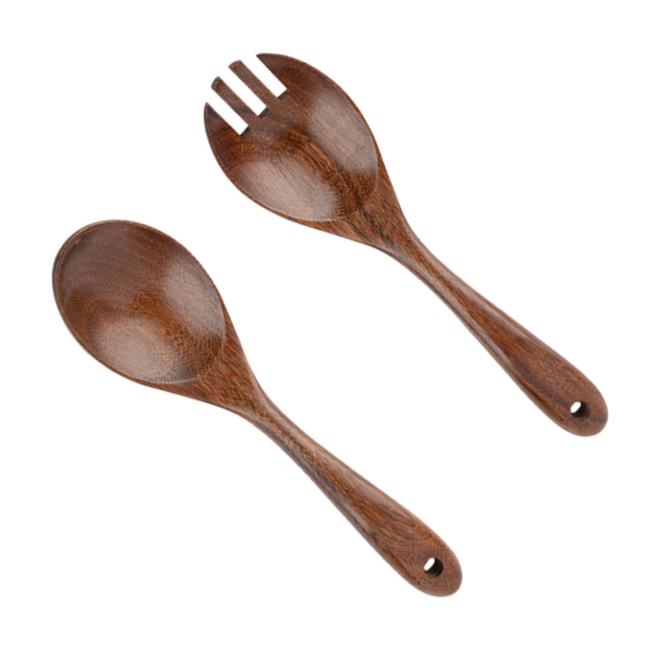 Cabilock Salad Serving Spoon and Fork Set Long Handle Wooden Cutlery for Easy Carrying