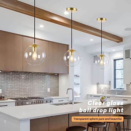 Koko&Yukina Globe Pendant Lighting For Kitchen Island Mid Century Modern Hanging Light Fixture With Clear Globe Glass Gold Brass Hanging Ceiling Lights For Sink Bathroom Entryway #TOP1