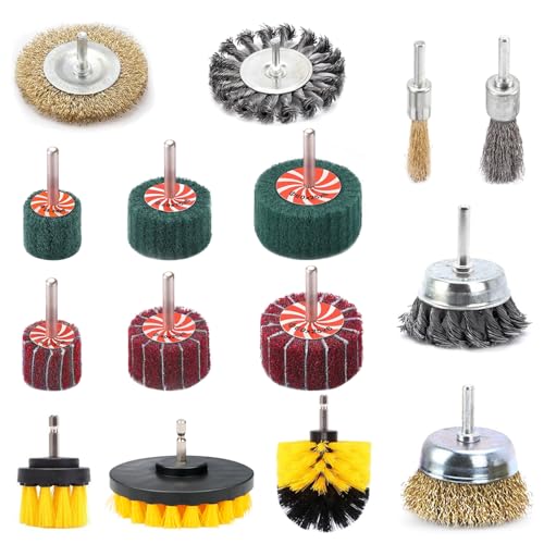Image of 15pcs Drill Brush Attachment Set, Abrasive Brush Set, Abrasive Flap Wheel Sander Set, Twist Knot Wire Wheel, Wire Wheel Brush, Versatile Abrasive Cup Brushes for Cleaning Polishing