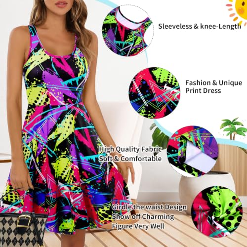 Image of uideazone Women Funny Print Sleeveless U Neck A Line Casual Midi Dress