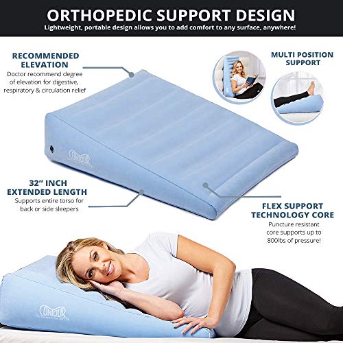 Contour 2-In-1 Inflatable Back Support Pain Relief Bed Wedge Cushion - Extended Length For Optimal Back Support (10 Inch (32 X 24 X 10)) #TOP2