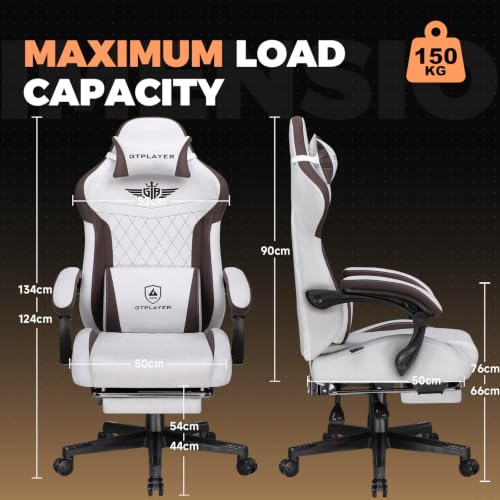 Image of GTPLAYER Gaming Chair with Footrest, Ergonomic Office Chair 400lbs Heavy Duty, Big and Tall Computer Desk Chair with Lumbar Support and Headrest, Breathable Tech Fabric, 90-155 Recline Brown