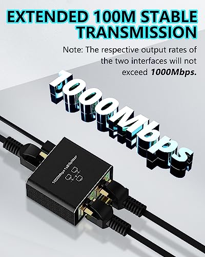 Ethernet Splitter 1 to 2 High Speed, Gigabit rj45 Ethernet LAN Splitter Adapter Gigabit Fast Internet CAT 5 6 7 8 Network Cable Ethernet Port Simultaiouly Two Device Multi Port Splitter HUB