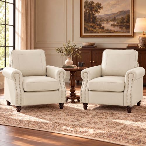 Image of Faux Leather 2 Chair with Rolled Arms,Cream