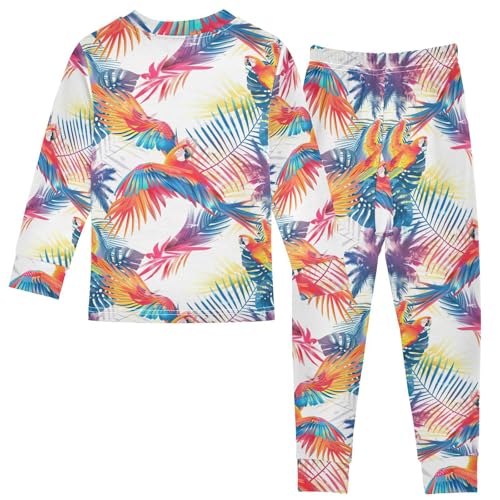 ALAZA Parrot Palm Leaves Pajama Set Pijamas Para Niños Long Sleeve Sleepwear2
