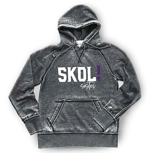 Womens Vikings SKOL SISTER Sweatshirt Hoodie Minnesota | Sparkly | Unisex Fit Burnout Shirt | Ultra Soft Lightweight Hooded Sweatshirt (M, Dark Hoodie/White Skol)