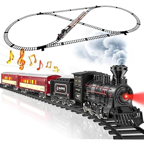 Hot Bee Train Set - Metal Train Toys with Luxury Tracks and Glowing Passenger, Christmas Train Sets for Around The Tree with Smokes, Lights & Sound, Toy Train Set for 3 4 5 6 7+ Years Old Boys Gifts Cover