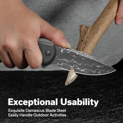 Image of CIVIVI Button Lock Praxis Pocket Knife for EDC, Upgrade Folding Knife with Flipper 3.75 inch Damascus Blade plus Aluminum Handle, Cool Precious Gift for Men Women C18026E-DS1