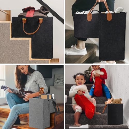 Sprießen 2 Stück Treppen Organizer Korb Aus Filz, Treppenkorb Stufenkorb Mit Kunstleder Griffen, Faltbarer Filz-Treppenkorb, Für Aufbewahrung, Organizer, Heimdekoration