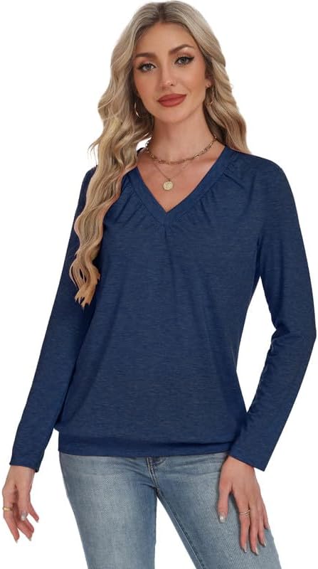 2 Pack Women Tops Long Sleeve Shirts V Neck Loose Fit Soft Casual Solid Color T-Shirts Fall Clothing - Image 6
