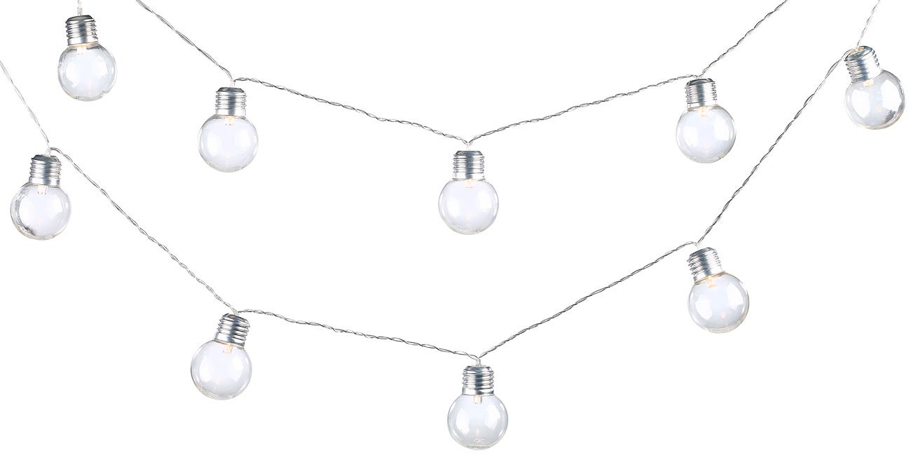Lunartec Lichterkette Mit 20 Weißen LED-Glühbirnen – 13m, IP44 Spritzwassergeschützt, Für Garten & Party