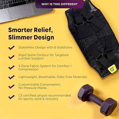Image of betterhood Premium LS Back Support Belt for Back Pain, Orthopedic Waist Support | EasyMove StableMax Design with 8 Stabilizers, Central Rigid Contour, Light AeroMesh, Adjustable Compression (Size L)