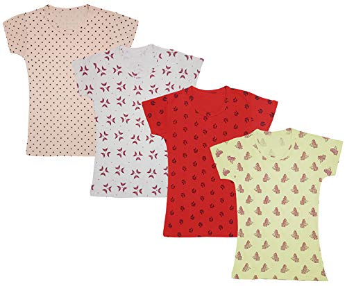 Image of indi weaves Girls Half Sleeve Cotton Printed T-Shirts Pack of 4
