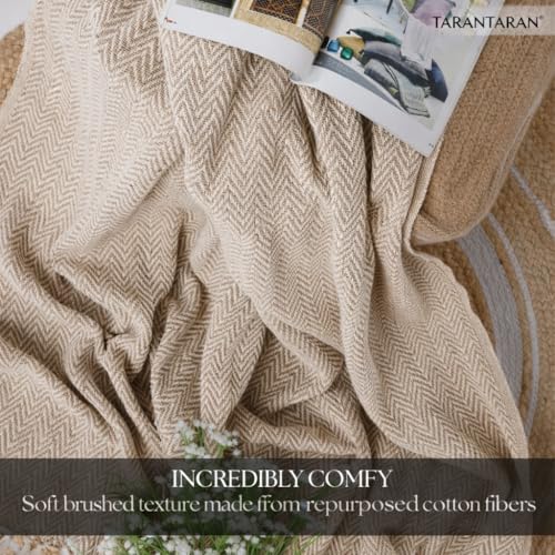 Image of Tarantaran All Season Cotton Weaved Throw Blanket for Bed /Sofa 50x70 INCHES (Beige)